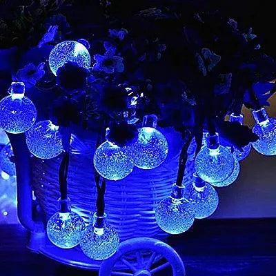 Ghirlanda 20m 120 LED Albastra Instalatie cu Globulete Cristal Fir Alb