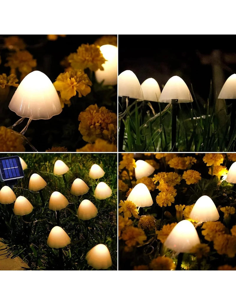 Decoratiune solara cu 30 de ciupercute led -alb cald