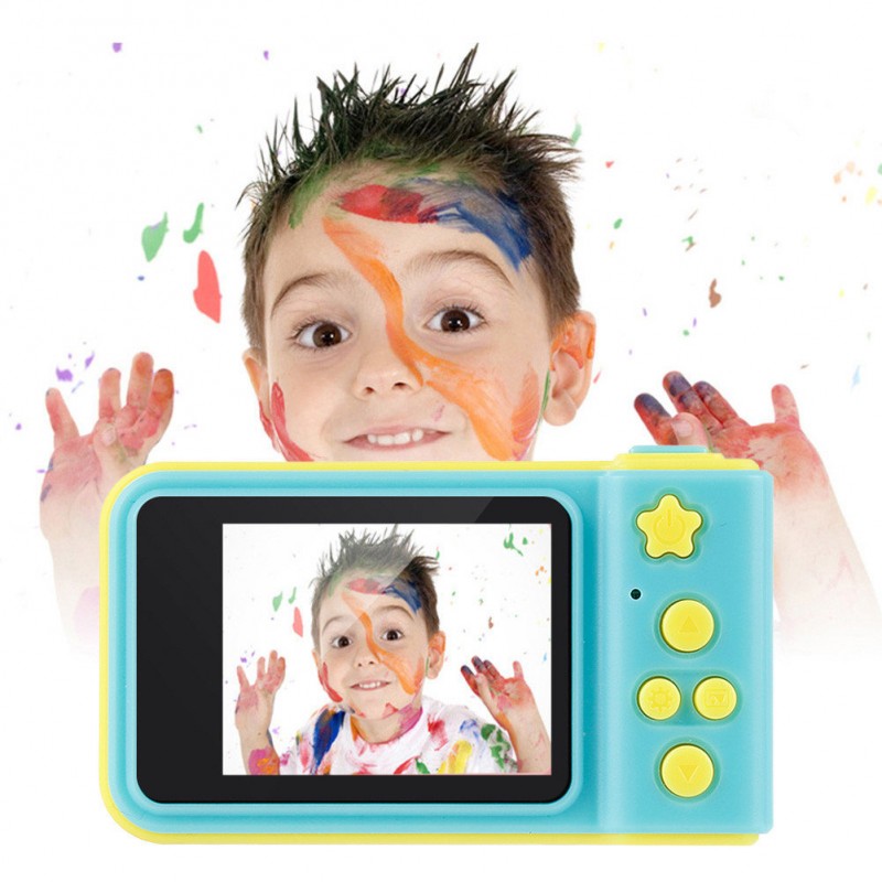 Camera foto pentru copii albastru cu galben + card de memorie 8GB