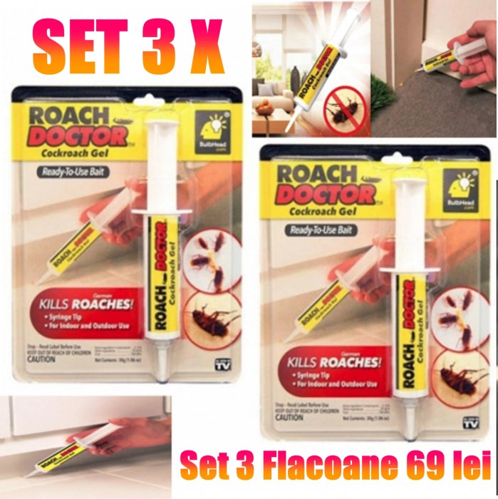 Set 3 x Insecticid tip seringa, solutie antigandaci RoachDoctor